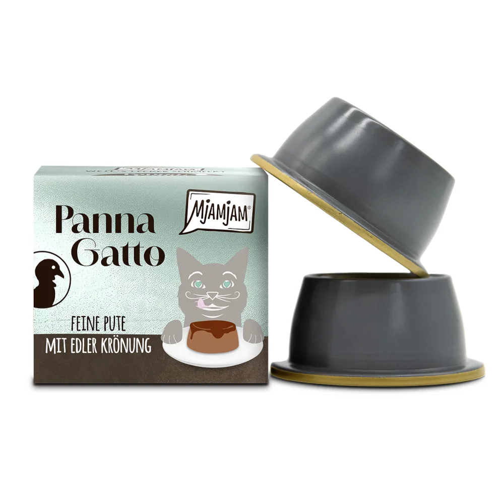 2x80g Fijne Kalkoen met verfijnde topping MjAMjAM Panna Gatto natvoer voor katten van MjAMjAM – productfoto