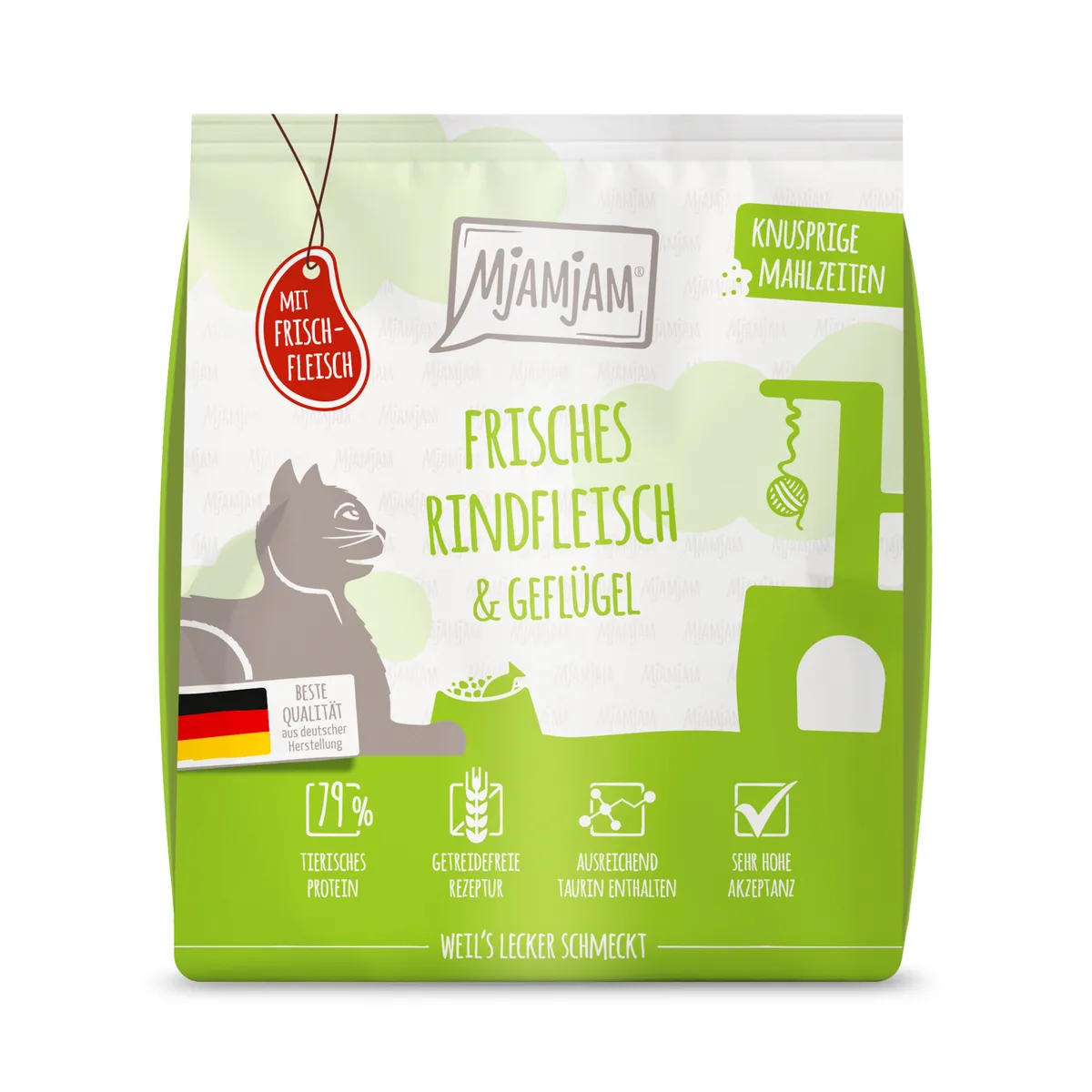 300g MjAMjAM Knapperige Maaltijden Rund & Gevogelte Kattenvoer droog by MjAMjAM – product photo
