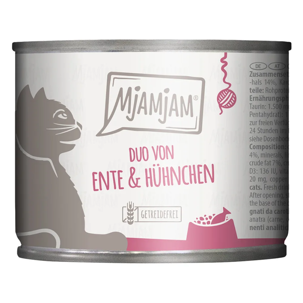 6x 200g MjAMjAM Duo malse eend & kip met wortels nat kattenvoer van MjAMjAM – productfoto