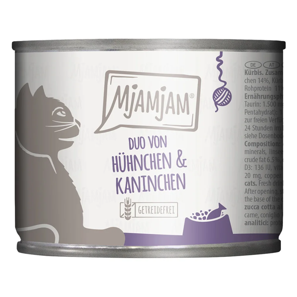6x 200g MjAMjAM Duo Sappige Kip & Konijn op Gestoomde Pompoen Natte Kattenvoer de MjAMjAM – photo produit
