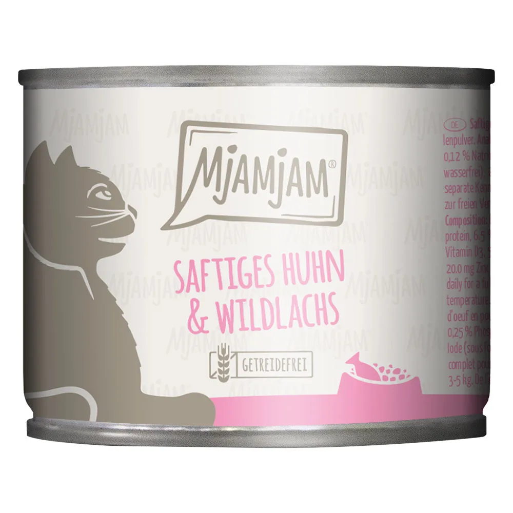 6x 200g MjAMjAM Sappige kip en wilde zalm nat kattenvoer van MjAMjAM – productfoto