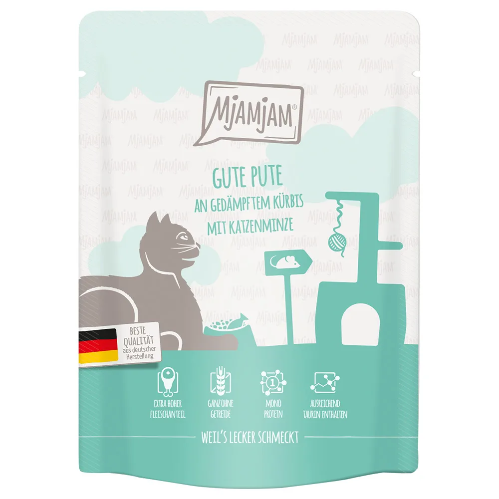 6x 300g MjAMjAM Squeeze goede kalkoen op gestoomde pompoen kattenvoer nat by MjAMjAM – product photo