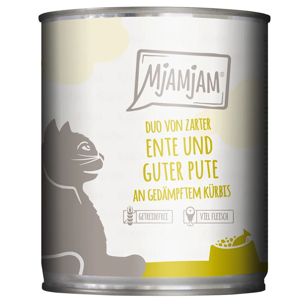 6x 800g MjAMjAM Duo malse eend & goede kalkoen op gestoomde pompoen nat kattenvoer van MjAMjAM – productfoto