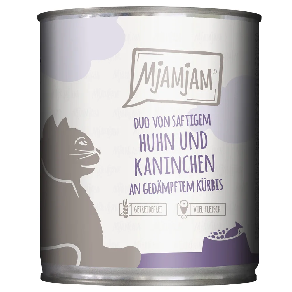 6x 800g MjAMjAM Duo Sappige Kip & Konijn op Gestoomde Pompoen Natte Kattenvoer van MjAMjAM – productfoto