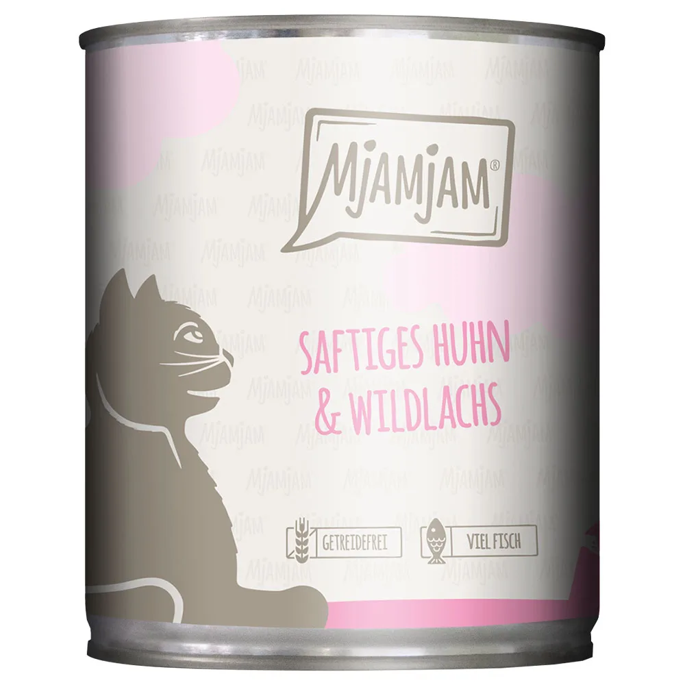 6x 800g MjAMjAM Sappige kip en wilde zalm nat kattenvoer van MjAMjAM – productfoto