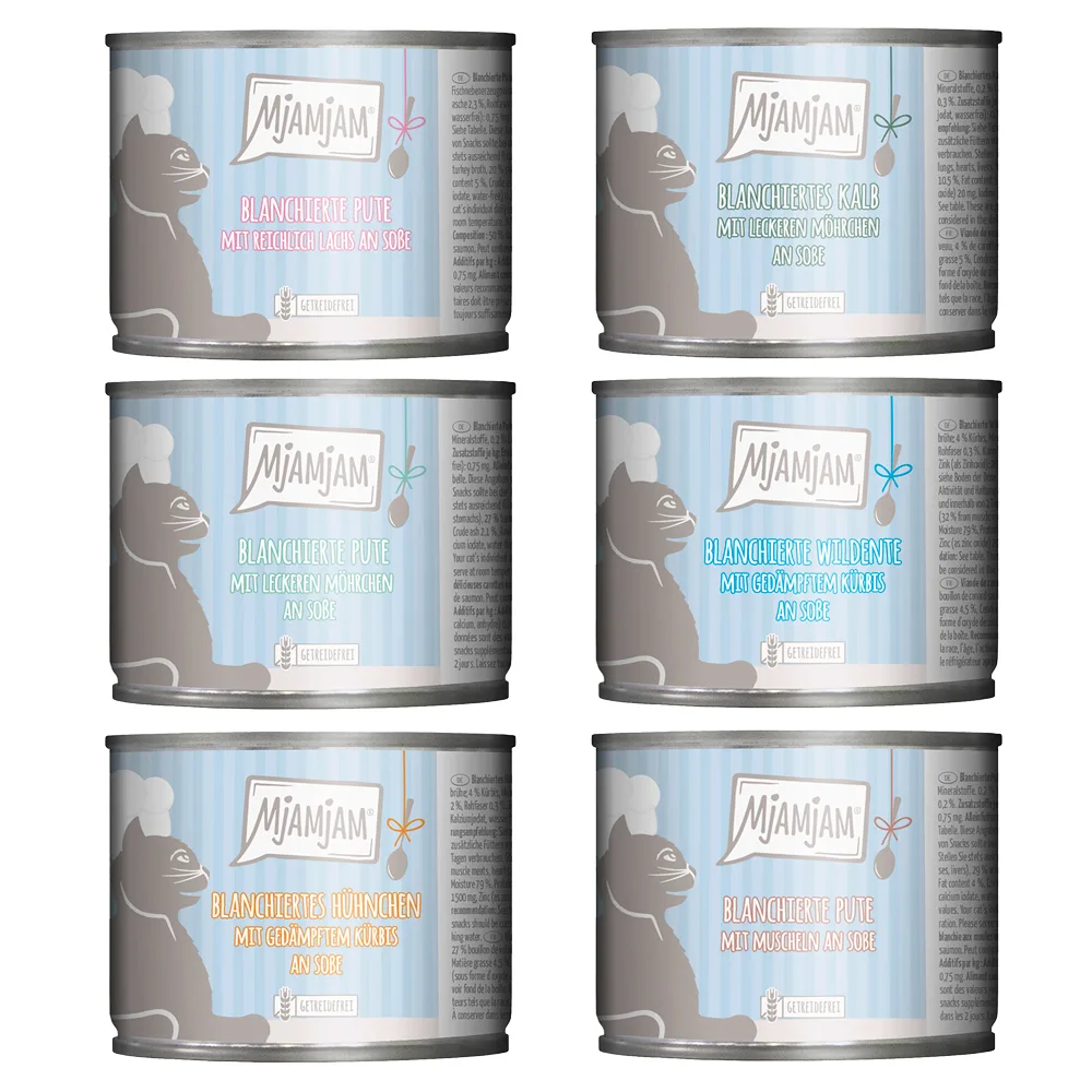 6x185g Mixpack MjAMjAM (6 soorten) nat kattenvoer van MjAMjAM – productfoto