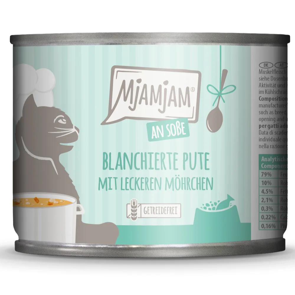 6x185g MjAMjAM op jus geblancheerde kalkoen met lekkere wortels nat kattenvoer de MjAMjAM – photo produit