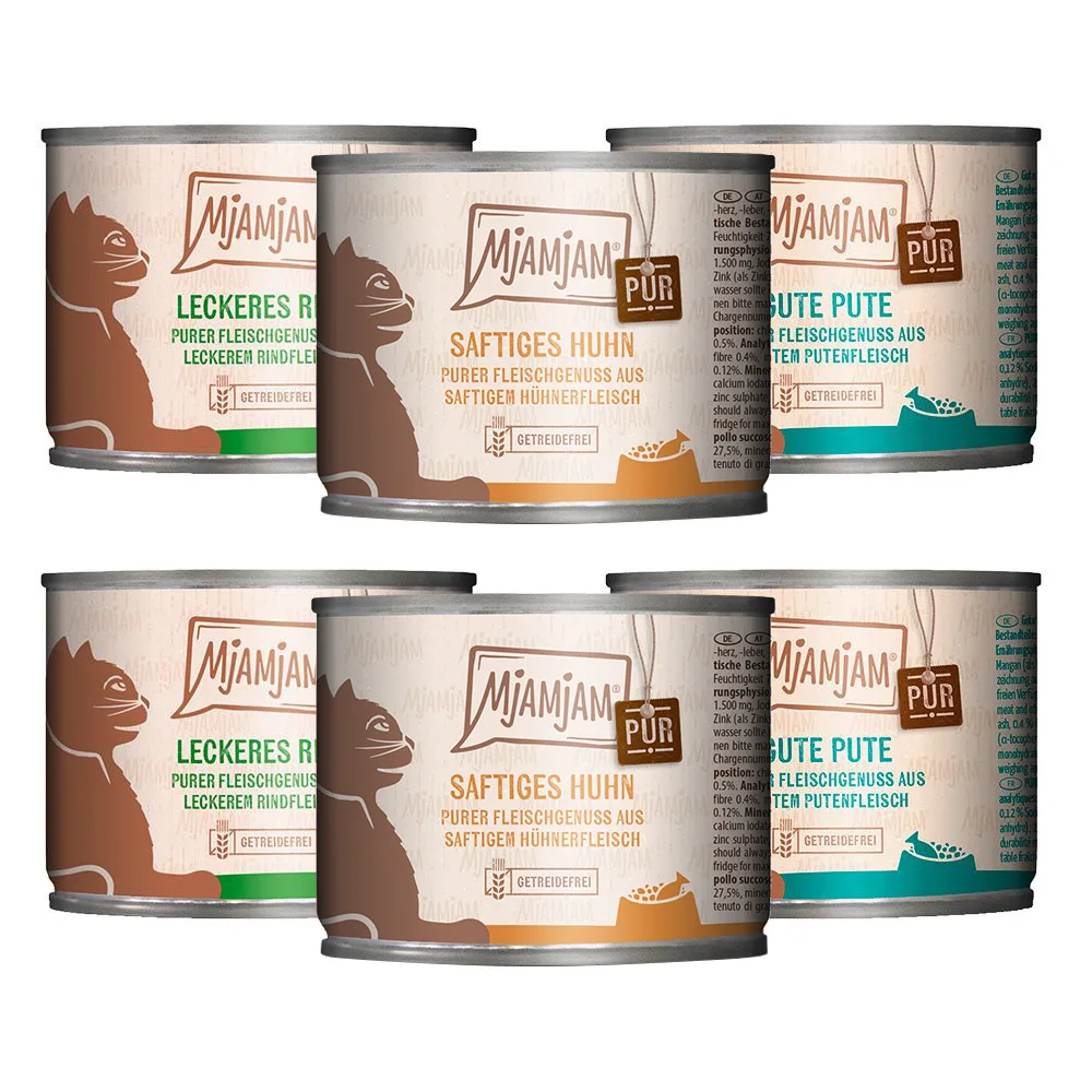 6x200g Mix MjAMjAM pure meat enjoyment mix (3 soorten) nat kattenvoer by MjAMjAM – product photo