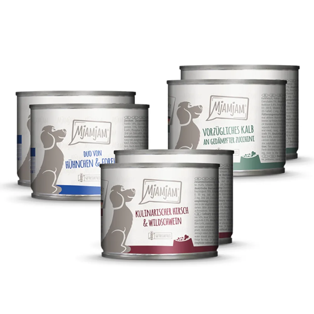 6x200g MjAMjAM Adult Dog Mix I (3 varianten) nat hondenvoer van MjAMjAM – productfoto