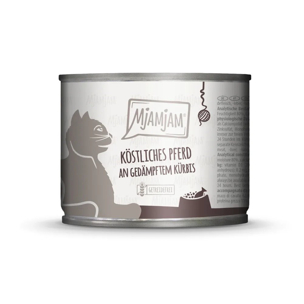 6x200g MjAMjAM heerlijk paard op gestoomde pompoen nat kattenvoer van MjAMjAM – productfoto