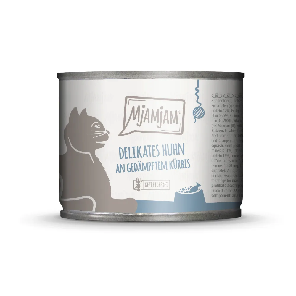 6x200g MjAMjAM heerlijke kip op gestoomde pompoen nat kattenvoer fra MjAMjAM – produktbillede