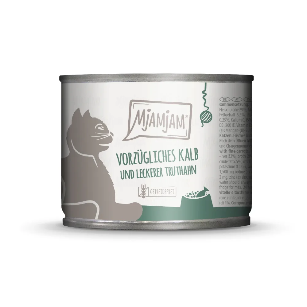 6x200g MjAMjAM uitstekend kalfsvlees en heerlijke kalkoen nat kattenvoer by MjAMjAM – product photo