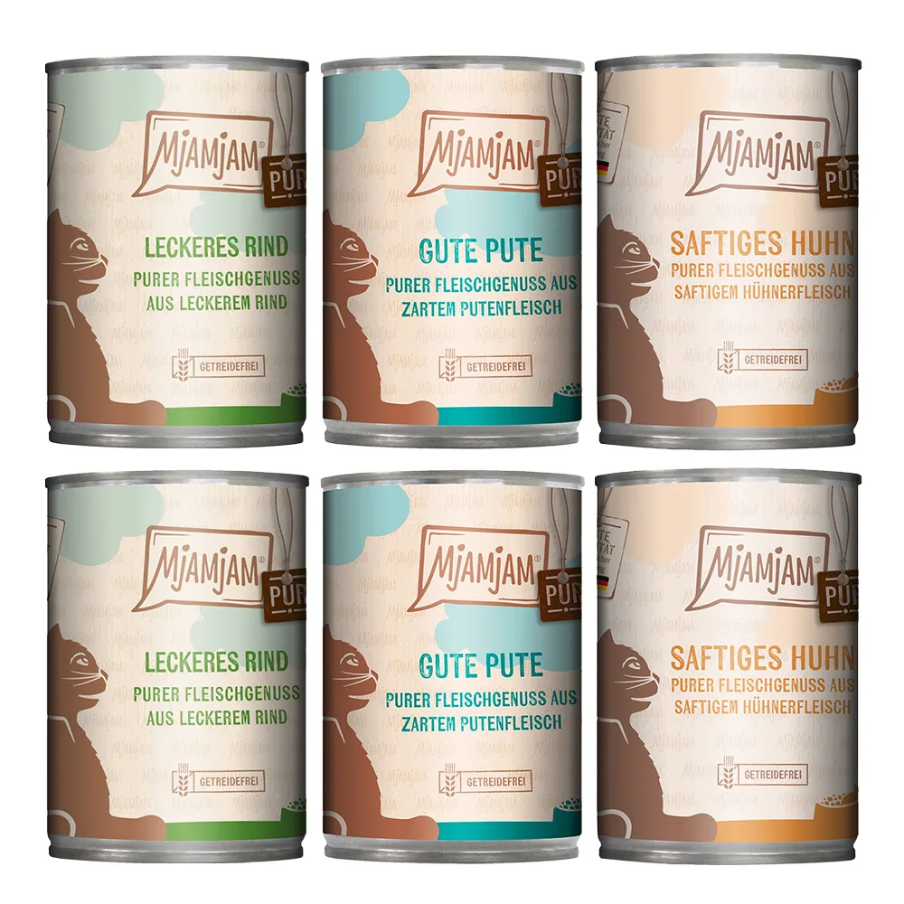6x400g Mix MjAMjAM pure meat enjoyment mix (3 soorten) nat kattenvoer by MjAMjAM – product photo