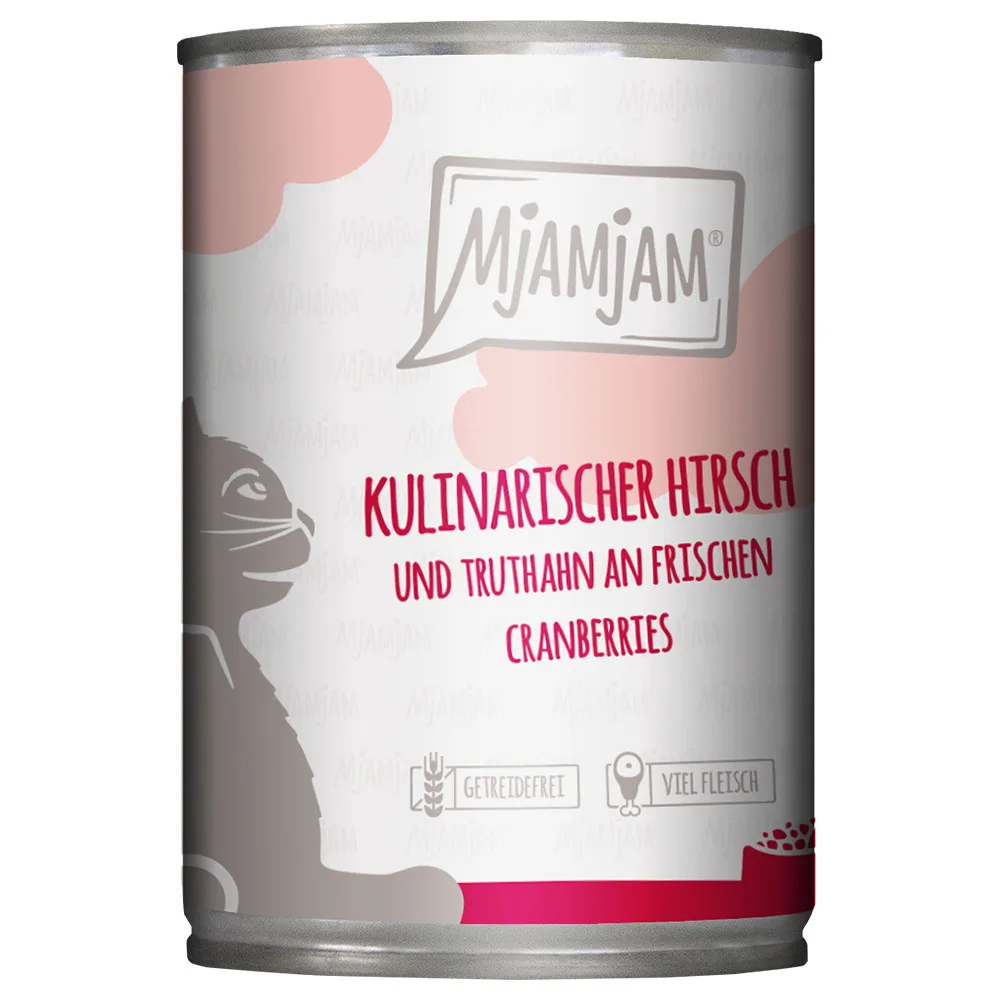 6x400g MjAMjAM culinaire hertenvlees en kalkoen op verse veenbessen Kattenvoer Nat by MjAMjAM – product photo