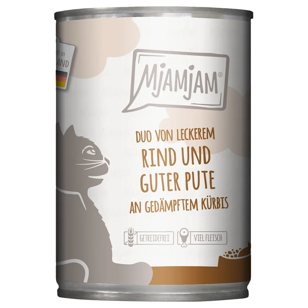 6x400g MjAMjAM Duo heerlijk rund & goede kalkoen op gestoomde pompoen nat kattenvoer by MjAMjAM – product photo
