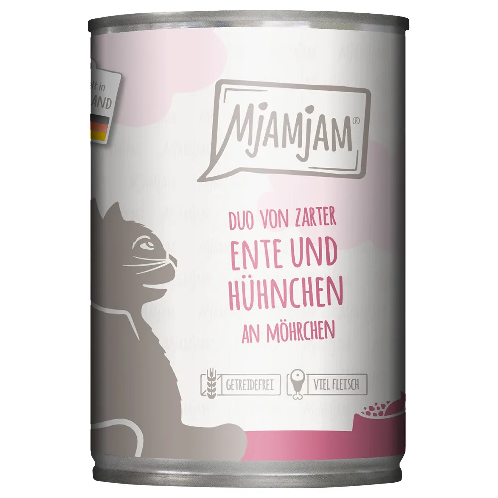 6x400g MjAMjAM Duo mals eend & kip op wortels nat kattenvoer van MjAMjAM – productfoto