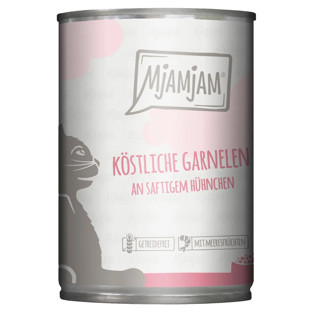 6x400g MjAMjAM heerlijke garnalen op sappige kip kattenvoer nat van MjAMjAM – productfoto