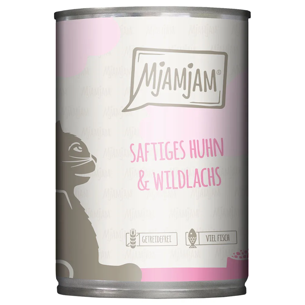 6x400g MjAMjAM Sappige kip en wilde zalm nat kattenvoer by MjAMjAM – product photo
