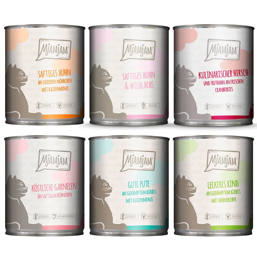 6x800g Mixpack MjAMjAM 6 soorten nat kattenvoer van MjAMjAM – productfoto