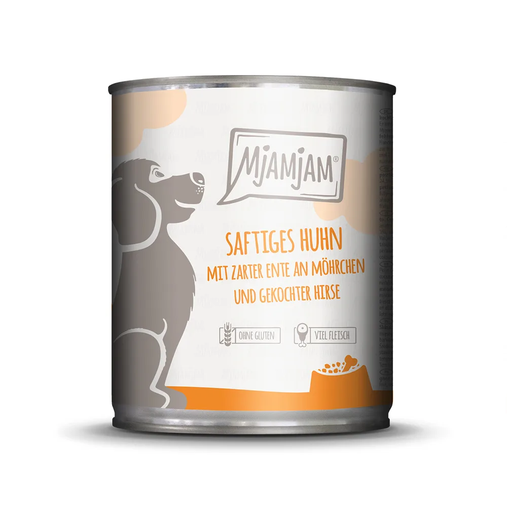 6x800g MjAMjAM Adult hond sappige kip met malse eend nat hondenvoer van MjAMjAM – productfoto