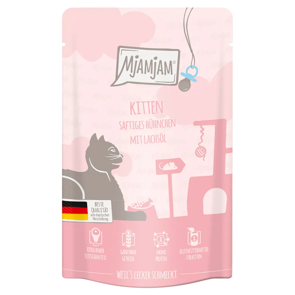 Economy Pack 24x125g MjAMjAM Kitten Sappige Kip met Zalmolie Natte Kattenvoer van MjAMjAM – productfoto