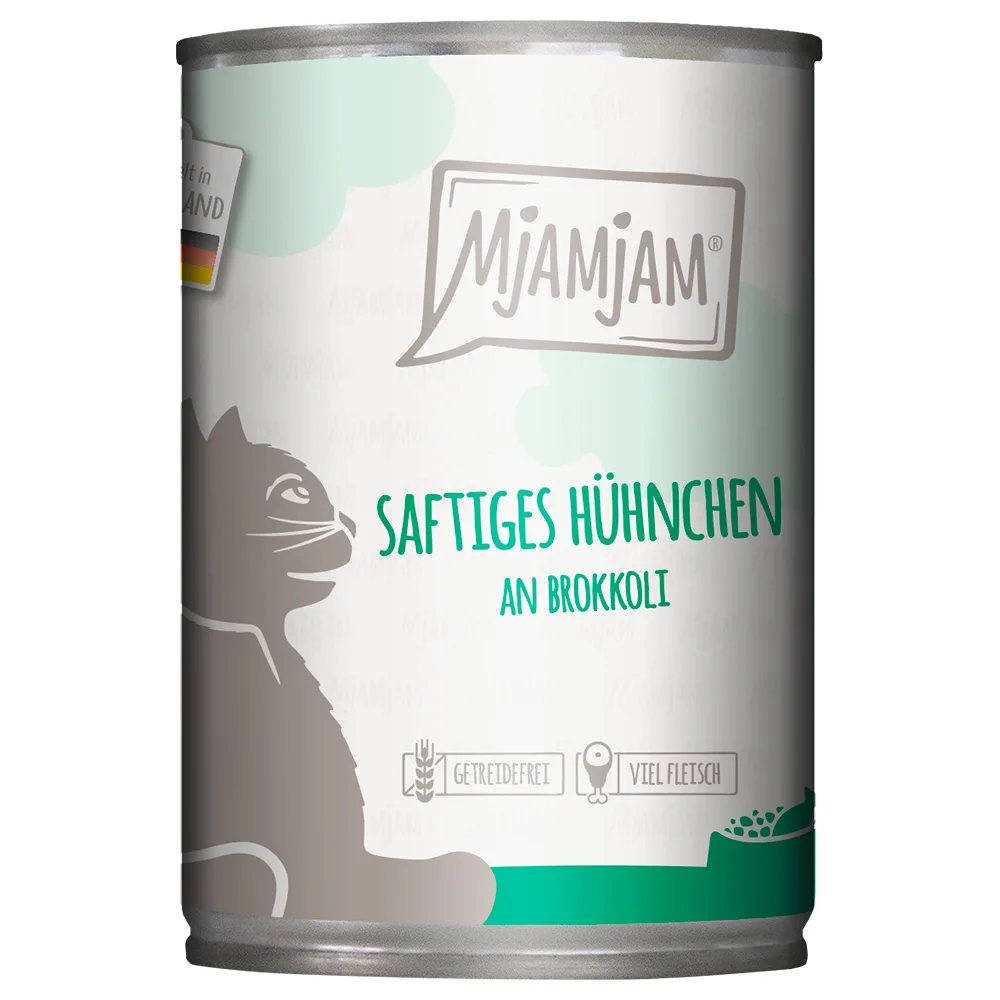 Economy Pack: 24x400g MjAMjAM Sappige Kip op Broccoli Natte Kattenvoer van MjAMjAM – productfoto