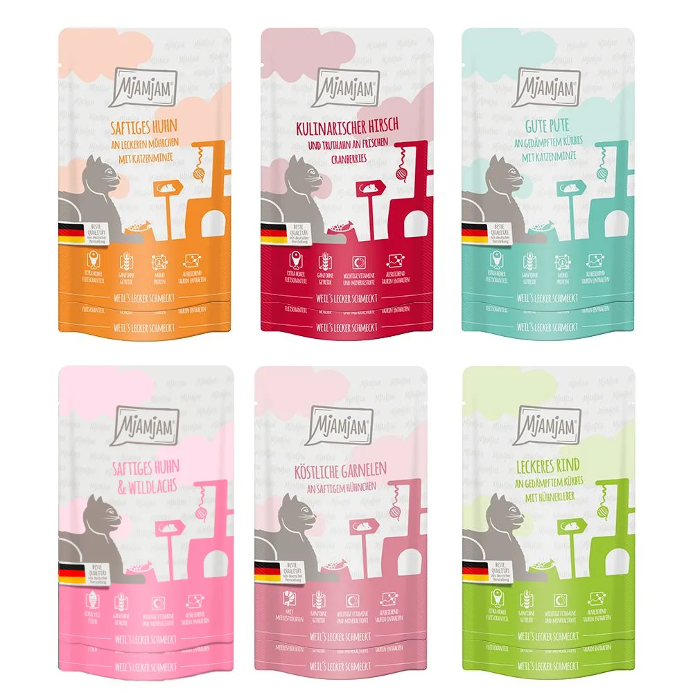 Mix (6 soorten) Mixpack MjAMjAM 12 x 125 g natvoer kat van MjAMjAM – productfoto