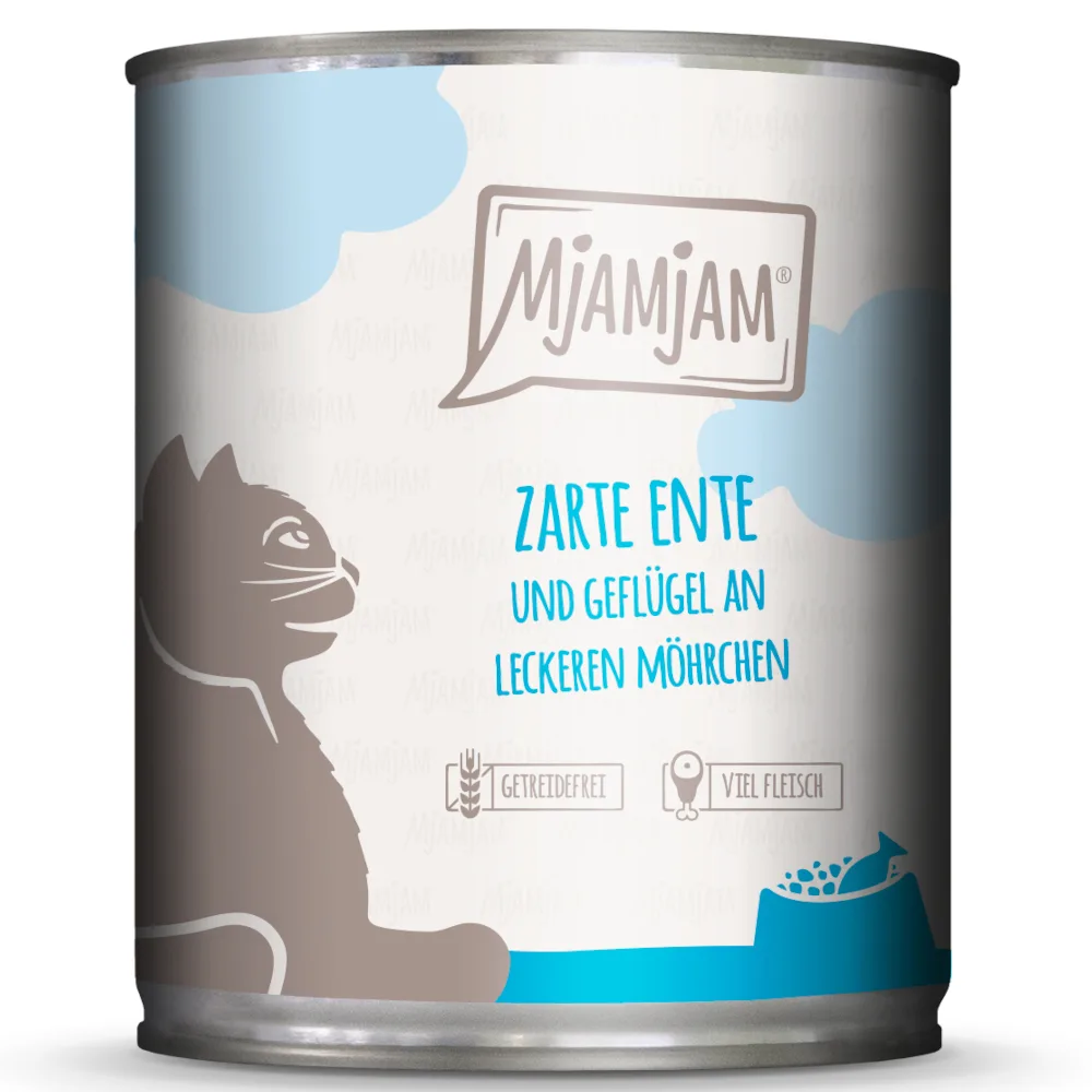 MjAMjAM 6 x 800 g Kattenvoer - malse eend en gevogelte op heerlijke wortelen by MjAMjAM – product photo