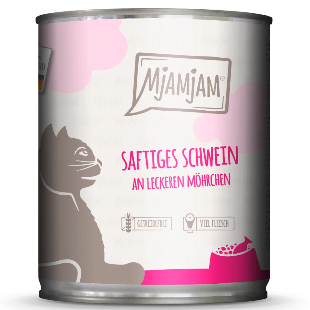 MjAMjAM 6 x 800 g Kattenvoer - sappig varkensvlees met heerlijke wortelen by MjAMjAM – product photo