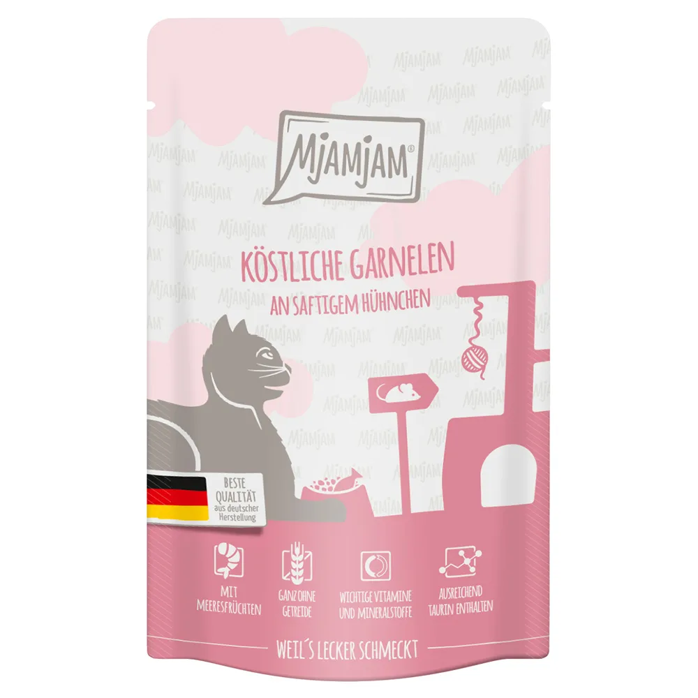 Voordeelpakket 24x125g MjAMjAM Knijpzakje heerlijke garnalen met sappige kip natvoer voor katten by MjAMjAM – product photo