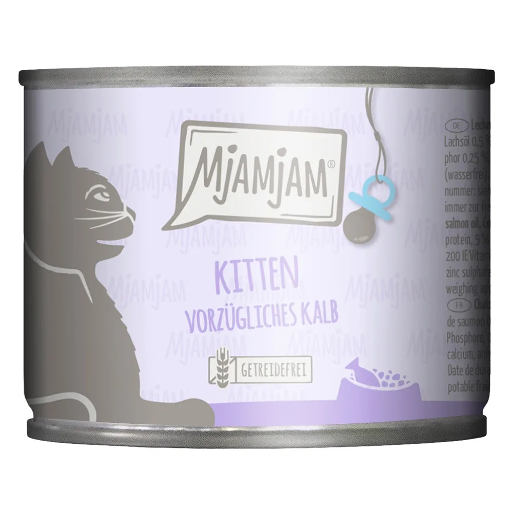 Voordeelpakket 24x200g MjAMjAM Kitten voortreffelijk Kalf met zalmolie nat kattenvoer van MjAMjAM – productfoto
