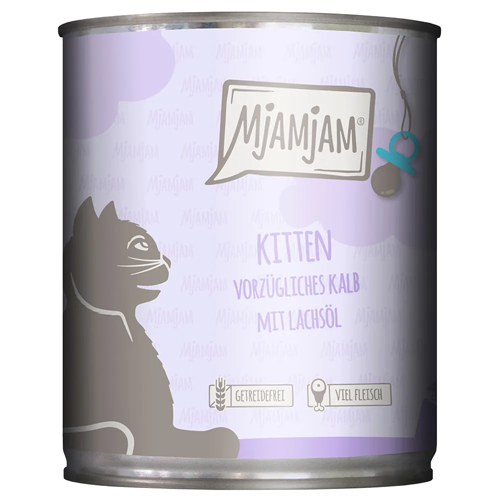 Voordeelpakket 24x800g MjAMjAM Kitten Excellent Kalf met zalmolie nat kattenvoer van MjAMjAM – productfoto