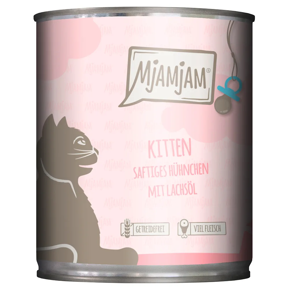 Voordeelpakket 24x800g MjAMjAM Kitten Sappige Kip met Zalmolie Natte Kattenvoer de MjAMjAM – photo produit
