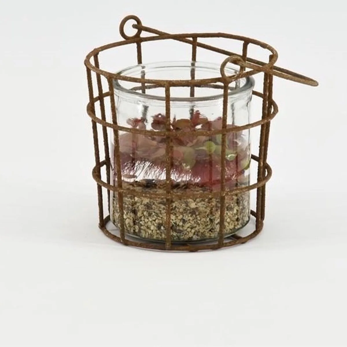 Roestmandje Met Vaasje Drijfplant Rond by Moerings in Roestkleurig – product photo