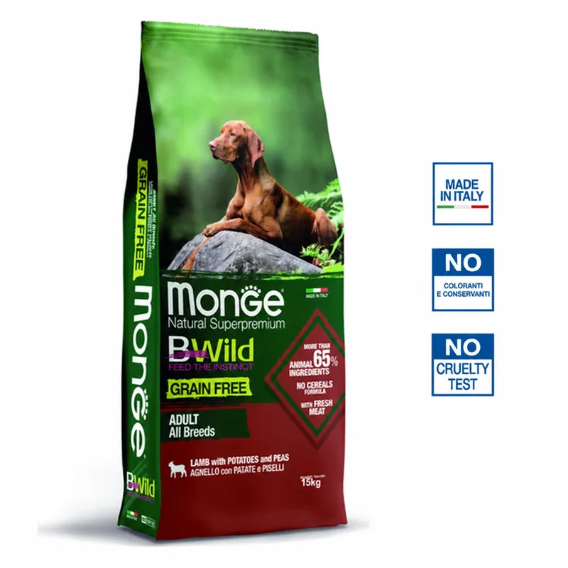 Natural Superpremium BWild - Hondenbrokken - Adult graanvrij - Lam met aardappelen en erwten - 15 kg de Monge – photo produit