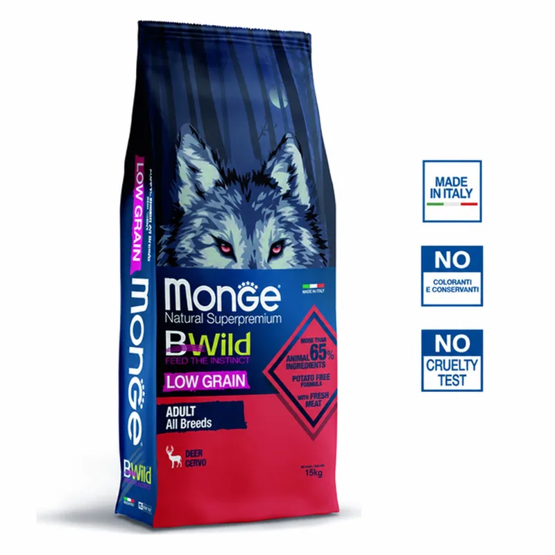Natural Superpremium BWild - Hondenbrokken - Adult laag in granen - Hert - 15 kg by Monge – product photo