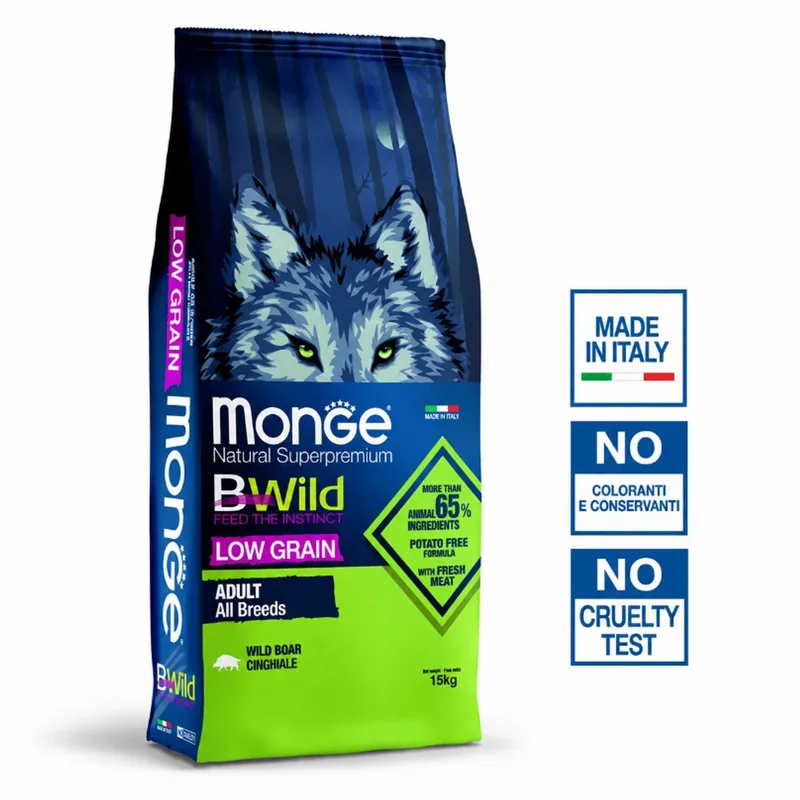 Natural Superpremium BWild - Hondenbrokken - Adult laag in granen - Everzwijn - 15 kg by Monge – product photo