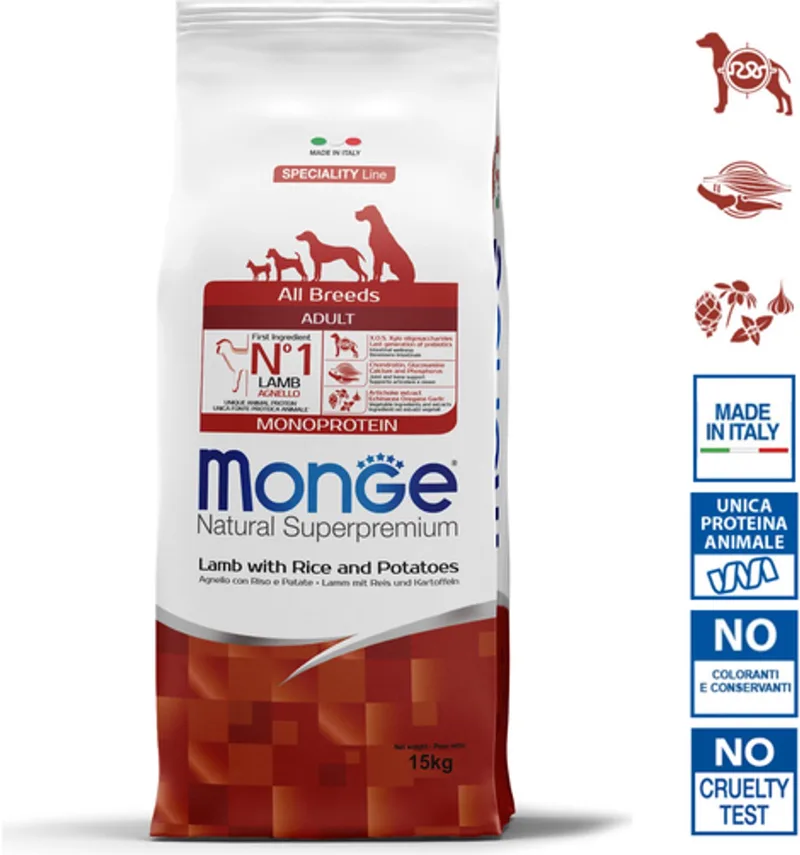Natural Superpremium - Hondenbrokken - Adult monoproteïne - Lam met rijst en aardappelen - 15 kg von Monge – Produktfoto