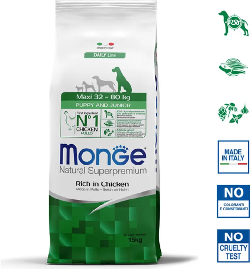 Natural Superpremium - Hondenbrokken - Maxi Puppy & Junior - Rijk aan kip - 15 kg by Monge – product photo