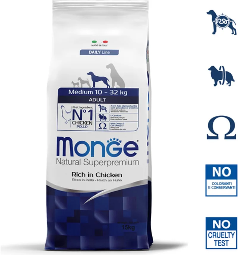 Natural Superpremium - Hondenbrokken - Medium adult - Rijk aan kip - 15 kg by Monge – product photo