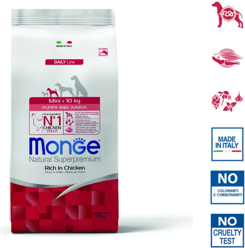 Natural Superpremium - Hondenbrokken - Mini Puppy & Junior - Rijk aan kip - 15 kg by Monge – product photo