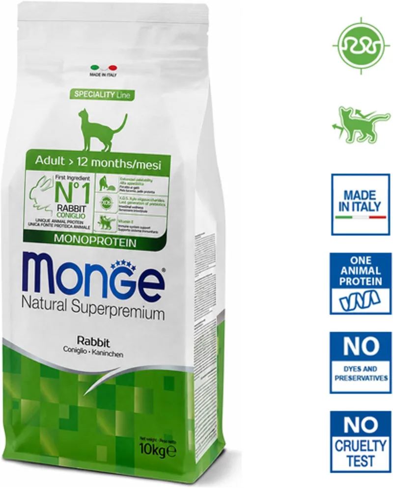 Natural Superpremium - Kattenbrokken - Adult - Monoproteïne konijn - 10 kg by Monge – product photo
