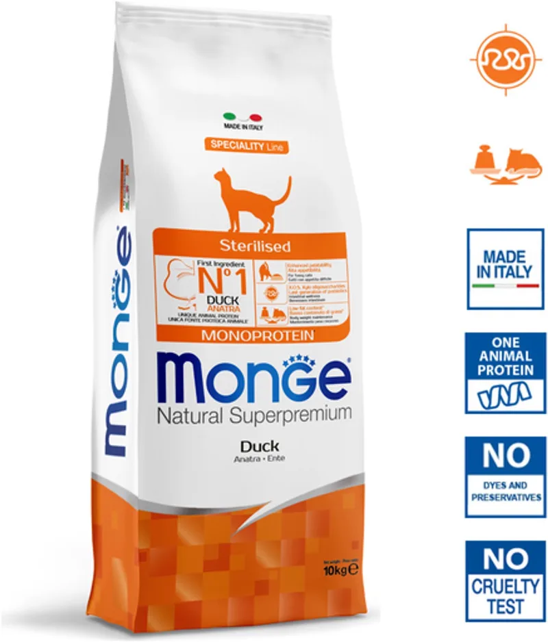Natural Superpremium - Kattenbrokken - Gesteriliseerde katten - Monoproteïne eend - 10 kg de Monge – photo produit