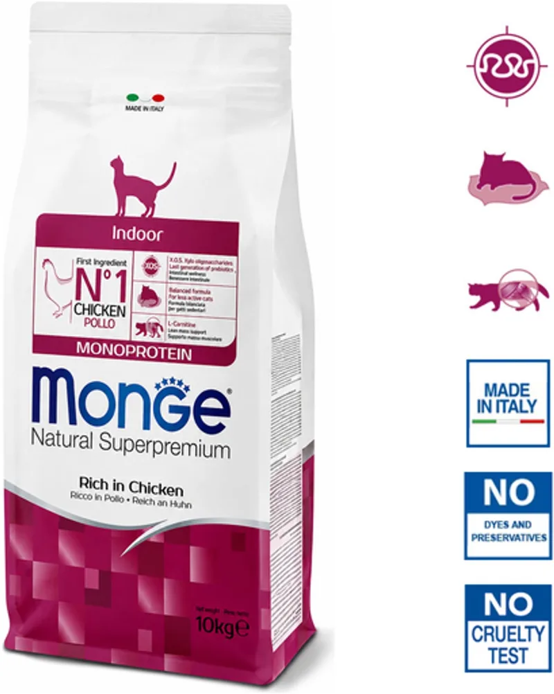 Natural Superpremium - Kattenbrokken - Indoor voor binnenkatten - Rijk aan kip - 10 kg fra Monge – produktbillede