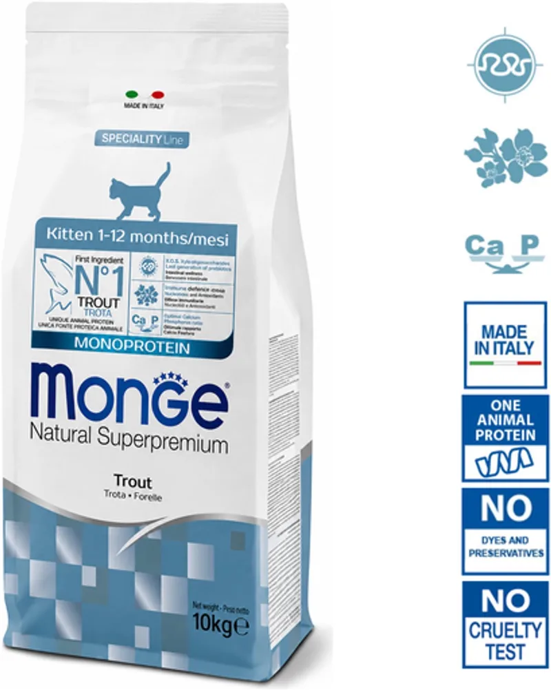 Natural Superpremium - Kattenbrokken - Kitten - Monoproteïne forel - 10 kg von Monge – Produktfoto