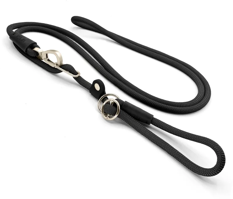 Hondenriem Retrieverlijn Hands Free Soft Rope Gerecycled Zwart de Morso en Bleu – photo produit