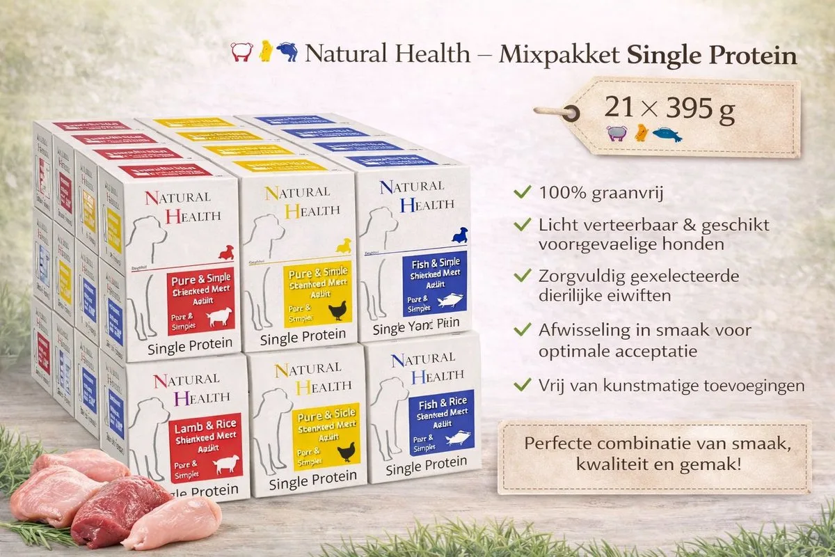 Steamed Single Protein Mixpakket - 21x 395gram van Natural Health – productfoto