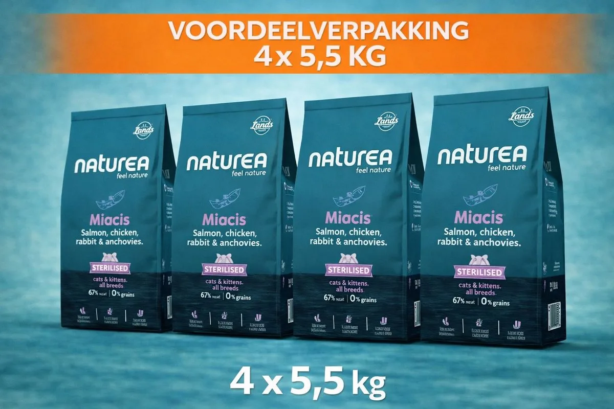 Grainfree Cat Lands Miacis Salmon Chicken Rabbit Anchovies 4x 5,5 kg Voordeelverpakking - Kat van Naturea – productfoto