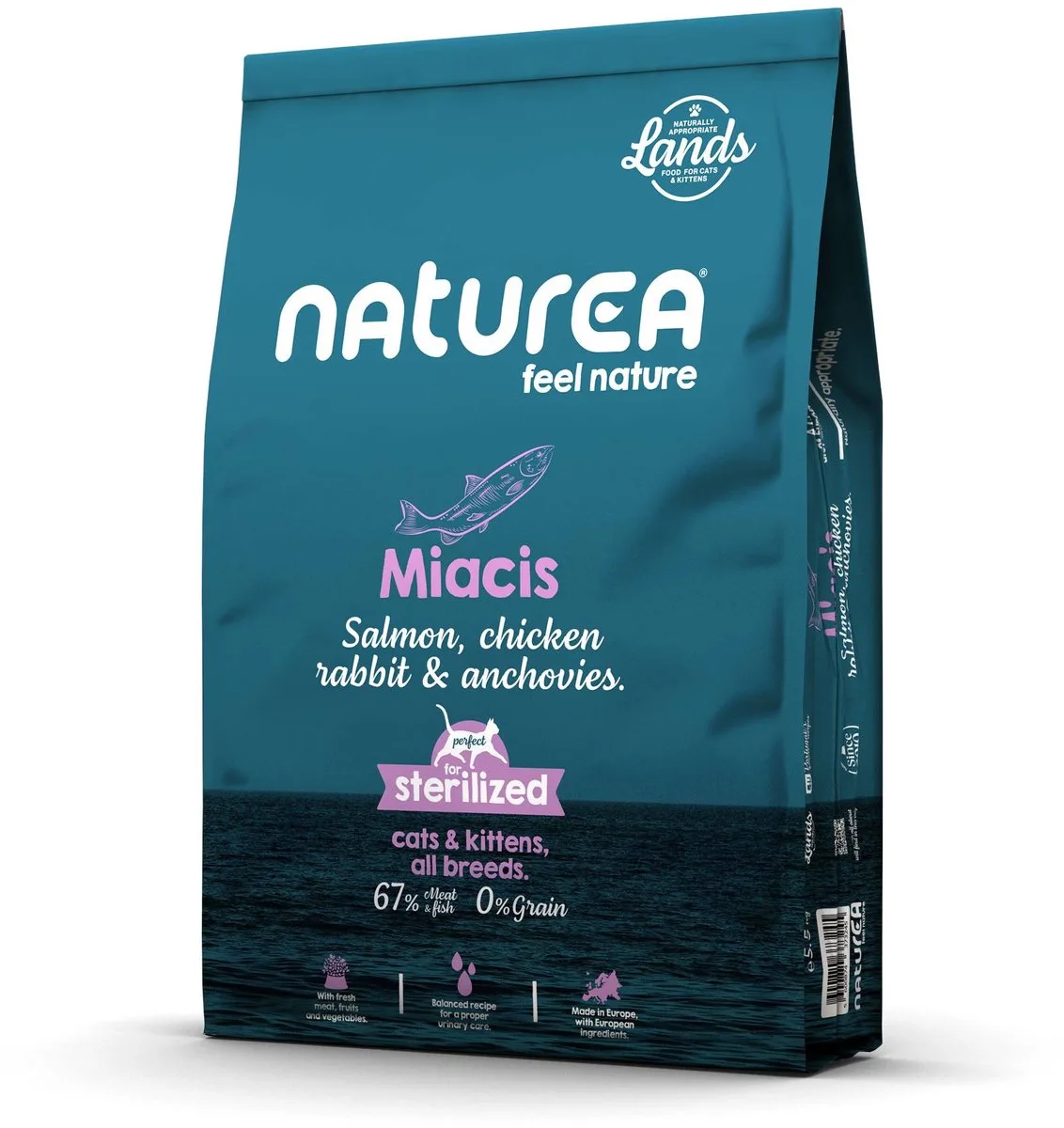 Grainfree Cat Lands Miacis Salmon Chicken Rabbit Anchovies 5,5 kg - Kat van Naturea – productfoto