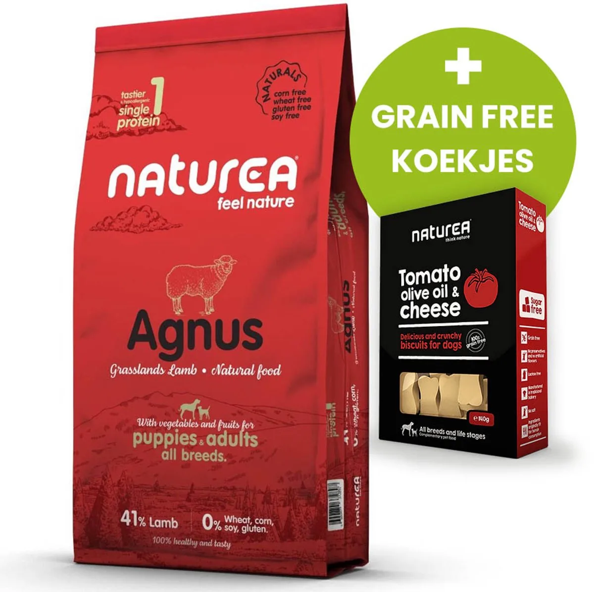 Naturals Agnus Grasslands Lamb 12 kg - Plus Grain Free Koekjes van Naturea – productfoto